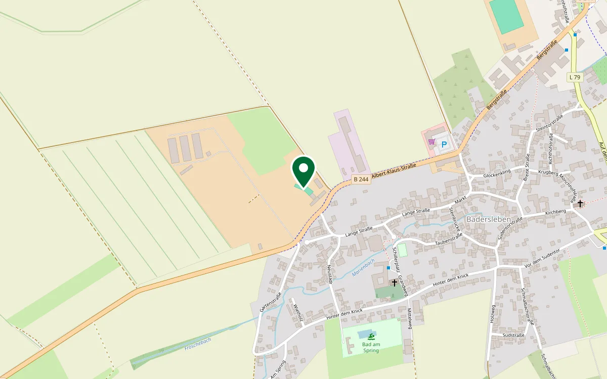 Karte von Badersleben. Der Schießstand ist am westlichen Ortsrand an der B 244 markiert.